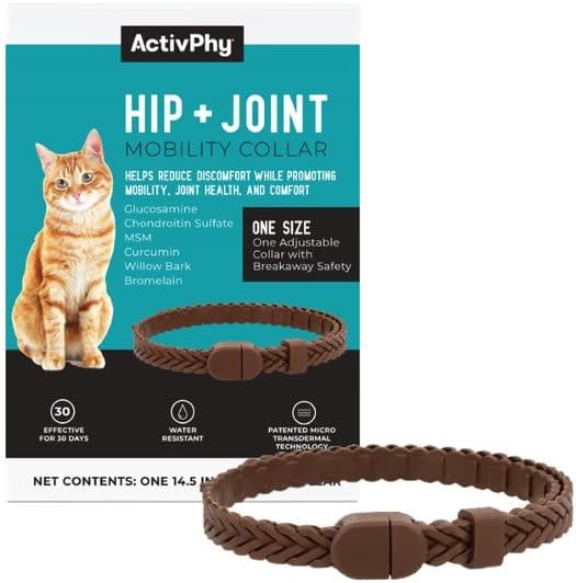 Hip + Joint Mobility Collar for Cats with Glucosamine, Chondroitin, MSM, and More | Convenient & Easy | 30 Days of Continuous Support | Water Resistant, Adjustable