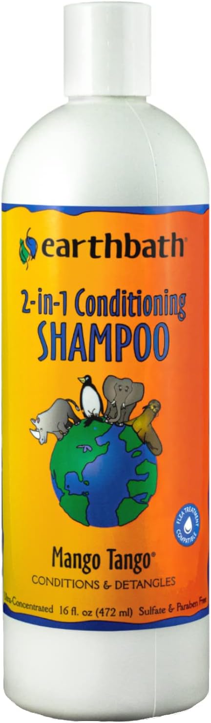 earthbath, Mango Tango 2-in-1 Conditioning Shampoo - Cruelty Free Dog Shampoo and Conditioner, Made in USA, Gentle Dog Conditioner, Best Puppy Shampoo & Puppy Supplies, Safe Dog Wash - 16 Oz (1 Pack)