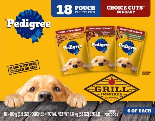 PEDIGREE CHOICE CUTS IN GRAVY Grill Inspired Classics Adult Soft Wet Dog Food 18-Count Variety Pack, 3.5 oz Pouches