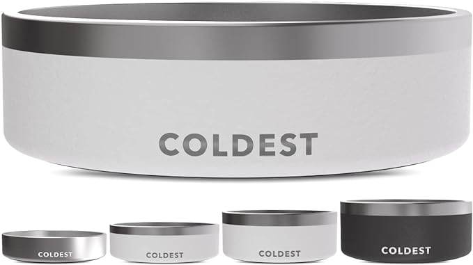 Coldest Dog Bowl - Anti Rust Metal & Non Slip Dog Bowls Large, Spill Proof Heavy Duty 3 Layers Insulated Dog Bowl - Food and Water Bowl for Dogs, Cats & Pets, Dishwasher Safe (42 oz, Epic White)