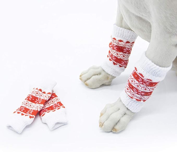 4pcs Pet Leg Ankle Sleeves Dirt Leg Cover - Urine Warm Knee Pad (Christmas Snow, Size S)- Christmas Decorations for Pet Cat