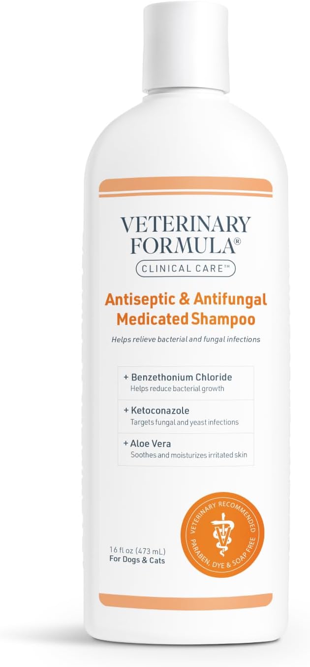 Veterinary Formula Clinical Care Antiseptic and Antifungal Medicated Shampoo for Dogs & Cats, 16 Fl Oz – Helps Alleviate Scaly, Greasy, red Skin – Paraben, Dye, Soap-Free (1 Pack)