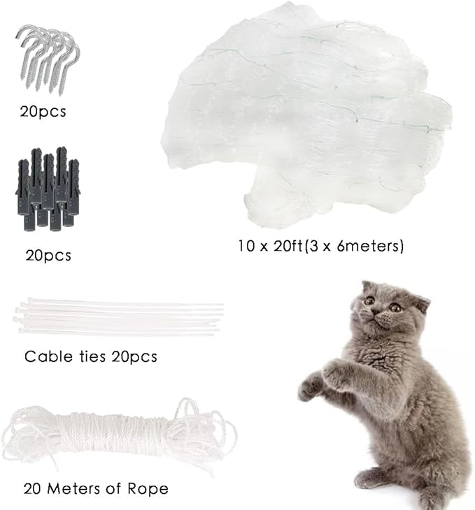 Cat Netting Balcony Pet Netting Balcony Net for Cats Pet Balcony Mesh Fence Net Dog Fence Nets Black Nylon Pets Anti-Fall Mesh Fence (10 * 20ft(3 * 6 Meter))