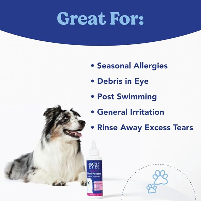 ANGELS' EYES Multi-Purpose Sterile Eye Wash 4 oz | Eye Cleaner and Rinse, Tear Stain Reducer| for Allergies, Debris, Mucus, Irritation and Weepy Eyes | for All Dogs | with Boric Acid