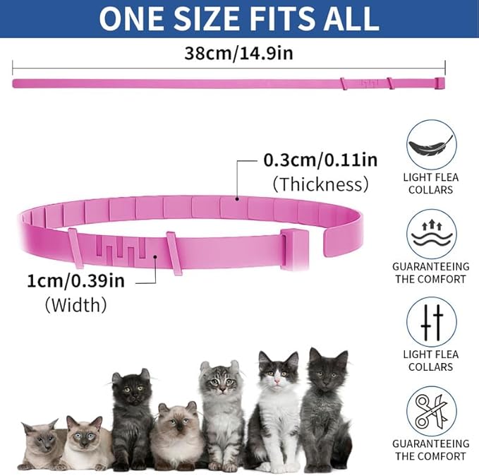 4 Pack Flea Collar for Cats, 32 Months Flea and Tick Prevention for Cats, Waterproof Cat Flea Collar, Natural Cat Flea and Tick Treatment, Adjustable Flea and Tick Collar for Cats Kittens(Pink&Purple)