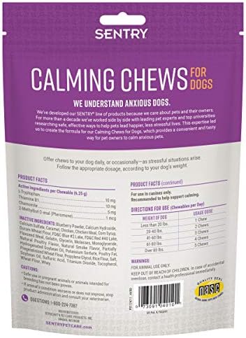 Sentry Calming Chews for Dogs, Calming Aid Helps to Manage Stress & Anxiety, with Pheromones That May Help Curb Destructive Behavior & Separation Anxiety, Calming Health Supplement for Dogs, 60 Count