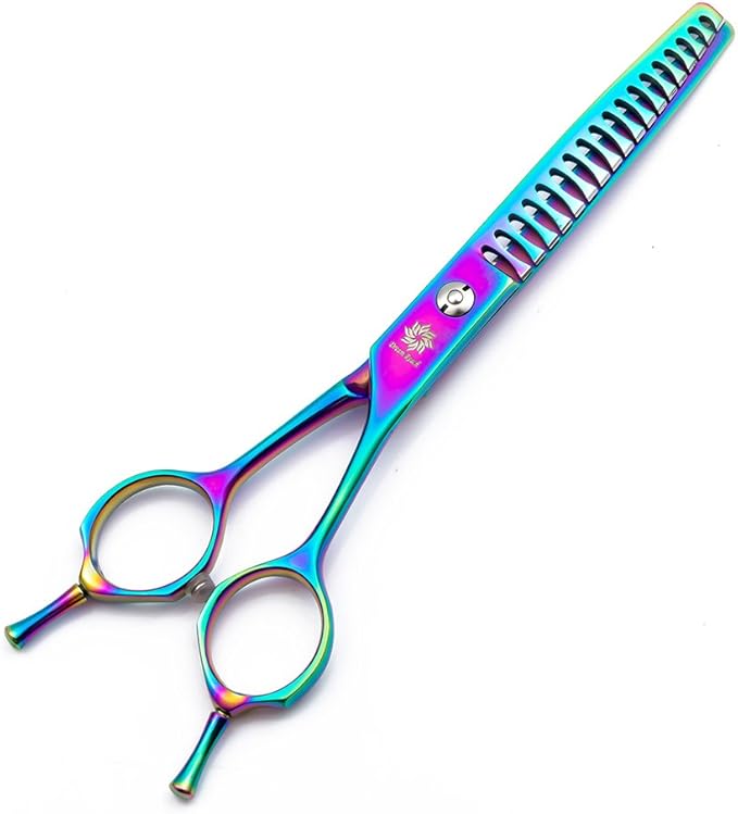 6.5"/8.0'' Professional Chunker Shear Twin Tail Downward Curved Pet Grooming Thinning/Blending Scissors Dog&cat Grooming Chunkers Shear (6.5 inches) Rainbow