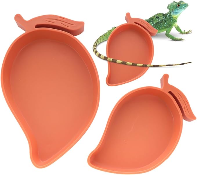 3 Pcs Reptile Food Dish Plastic Mango Shape Feeder Lizard Leaf Food Water Bowl for Tortoise Gecko Lizard Hermit Crab Snake Small Reptiles