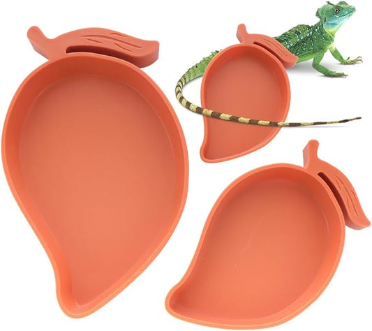 3 Pcs Reptile Food Dish Plastic Mango Shape Feeder Lizard Leaf Food Water Bowl for Tortoise Gecko Lizard Hermit Crab Snake Small Reptiles