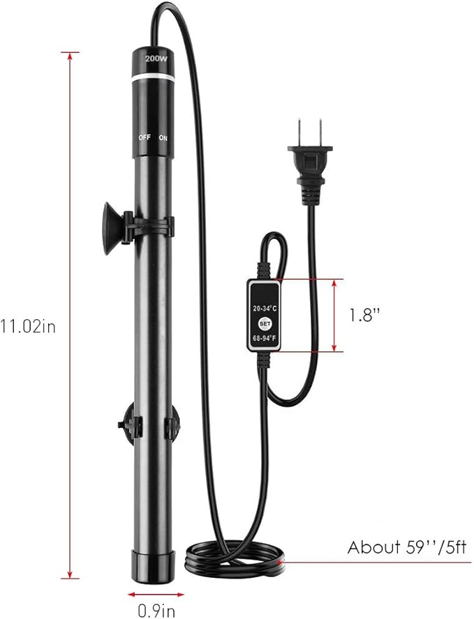 MQ Titanium Alloy 200W Aquarium Heater for Salt and Fresh Water, Digital LED Display Submersible Heater with External Thermostat Controller, for Fish Tank 25-40Gallon