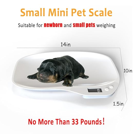 Small Animal Digital Scale, Mini Pet Scale with LCD Display, Puppy Scale, Electronic Kitchen Food Scale, (Max 33lbs),14 x 10 inches, for Weighing Kitten, Puppies, Hamster, Newborn Pets (White)