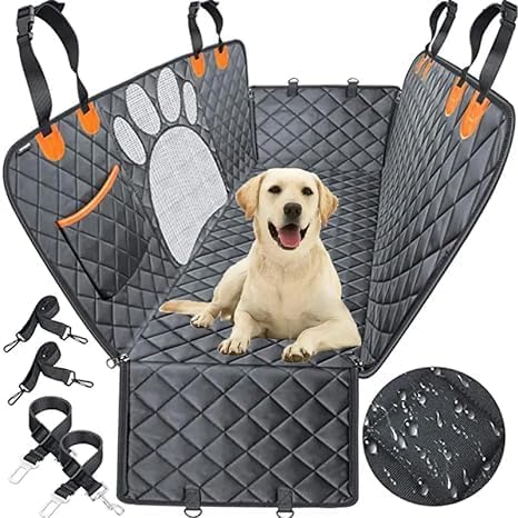 Dog Car Seat Cover for Back Seat for XL Cars, SUVs & Trucks - Durable Car Cover Protector for Dogs, Waterproof Scratchproof, Nonslip Backseat Dog Hammock (Paw)