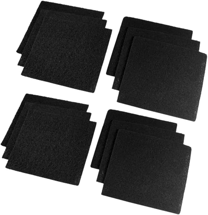 HQRP 12-Piece Activated Charcoal Carbon Litter Box Filters for Hooded Cat Litter Box, 6 x 6.5 Inch Trimmable Pads, 10mm Thick