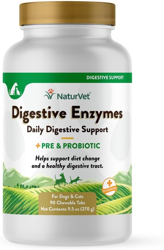 NaturVet Digestive Enzymes Plus Probiotics Supplement for Dogs, Soft Chews, Made in The USA with Globally Source Ingredients 90 Count