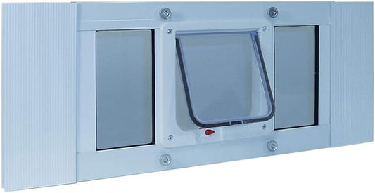 Ideal Pet Products Aluminum Sash Window Pet Door, Adjustable to Fit Window Widths from 33" to 38", Cat Flap 6-1/4” x 6-1/4” Flap Size