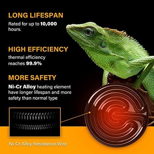 HealSmart Reptile Heat Lamp 150W 4-Pack Ceramic Heat Emitter, No Light Emitting Heat Bulbs for Amphibian Pet Brooder Coop Incubating Chicken, Lizard Bearded Dragon Turtle Snake Terrarium