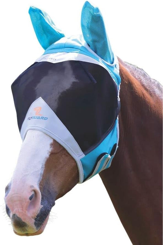 Shires Fine Mesh Horse Equine Fly Mask with Ears 60% UV Protection (Cob, Teal)