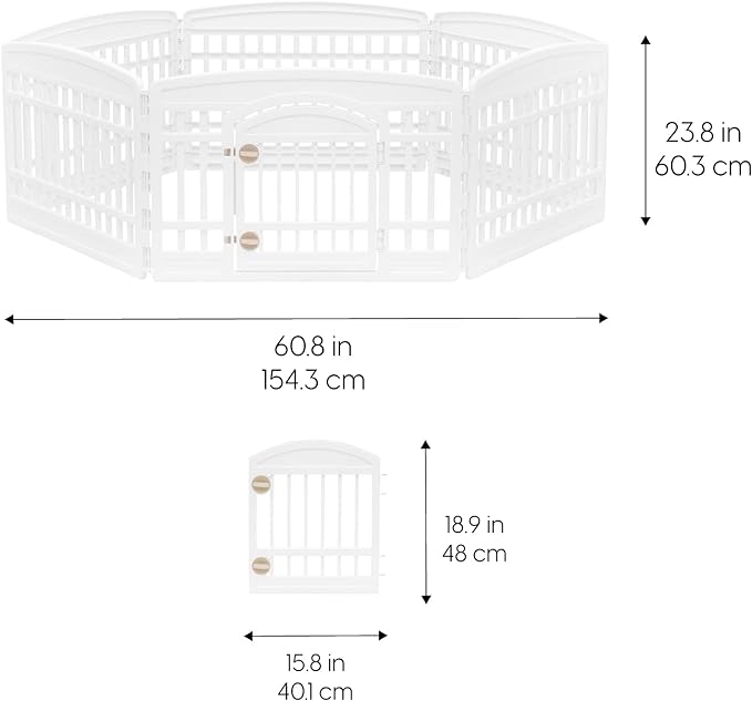 IRIS USA Dog Playpen, 6-Panel 24" Pet Playpen with Door, Puppy Playpen, Indoor/Outdoor Dog Pen, 60 x 60 x 24,Foldable, Customizable, White