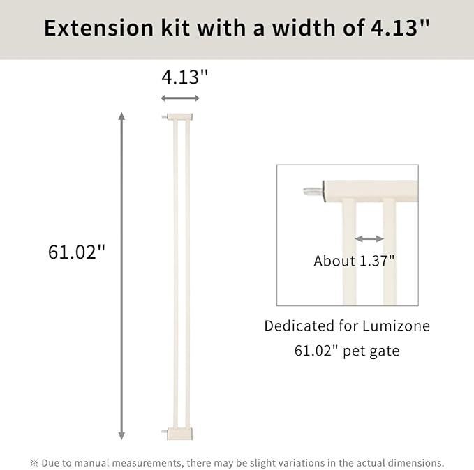 Extra Tall Pet Gate 55.12" High Pressure Mounted 4.13" Wide Extension kit 1.37" Gap (4.13", Cream White)