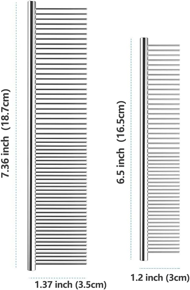 Dog Combs for Grooming, 2 Pack Metal Dog Comb with Rounded Teeth, Stainless Steel Cat Comb for Removing Tangles and Knots for Dogs and Cats