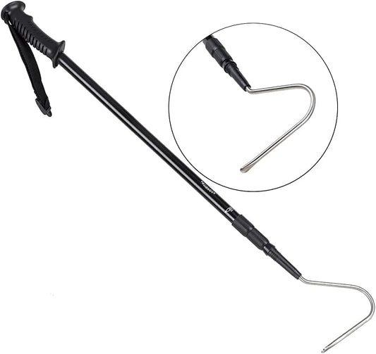 REPTI ZOO 57" Snake Catcher Professional Stainless Steel Retractable Snake Hook Reptile Catcher Stick Rattlesnake Grabber Pick-up Snake Pole Handling Tool (Snake Hook)