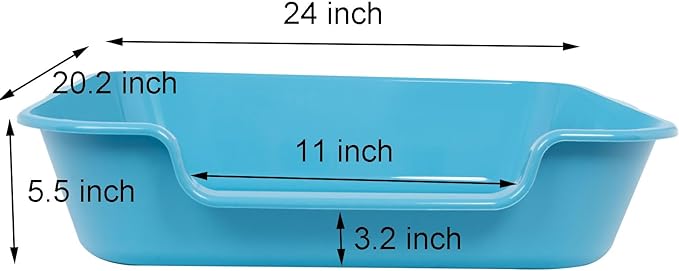 2 Pack Extra Large Dog Litter Box Pan Tray (ABS Material), Low Entry Jumbo Senior Litter Boxes for Multiple Kitten Big Cats, Pet Safe Indoor Dog Potty (Light Blue, 24" L x 20" W)