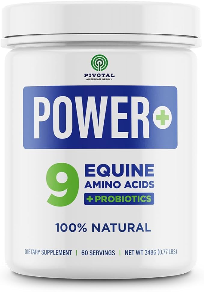 Power+ Horse Supplement (348g/0.77lbs - 60 Servings) - 9 Equine Amino Acids Plus Probiotics for Horses - No Added Sugar, No Soy, No Fillers - Horse Joint Support Supplement