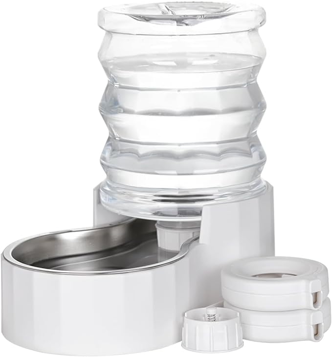 RIZZARI Upgraded 5L Automatic Gravity Dog Water Bowl Dispenser, 100% BPA-Free, Stainless Steel Cat Water Dispenser, Large Capacity Water Dispenser with Two Caps and Filters (5L+)