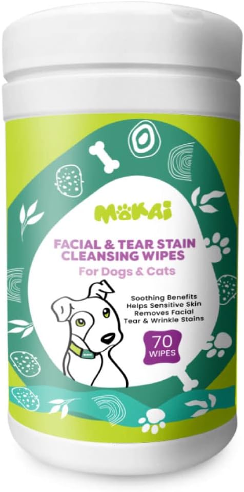 MOKAI Face and Eye Wipes for Dogs and Cats | Soft Fragrance-Free Formula Dog Face Wipes and Dog Eye Wipes Great for Cleansing Wrinkles Removing Saliva Stains and As Dog Eye Stain Remover (60 Wipes)