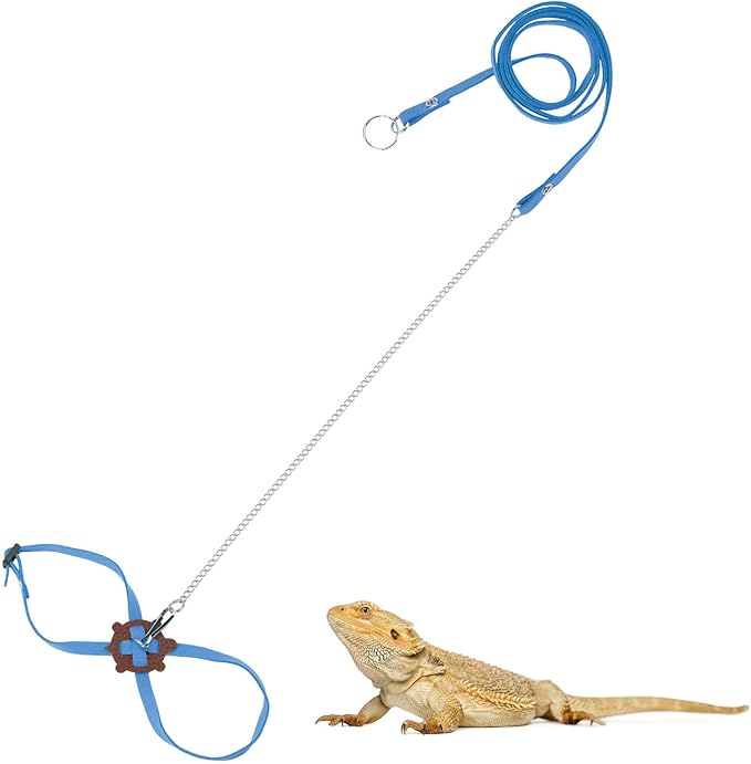 2 Pack Adjustable Reptile Harness and Leash for Lizard Gecko Bearded Dragon Outside Walk (Blue)