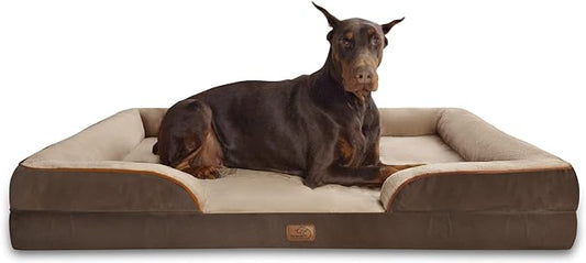 Bedsure XXL Orthopedic Dog Bed - Washable Great Dane Dog Sofa Beds for Giant Dogs, Supportive Foam Pet Couch Bed with Removable Washable Cover, Waterproof Lining and Nonskid Bottom, Brown