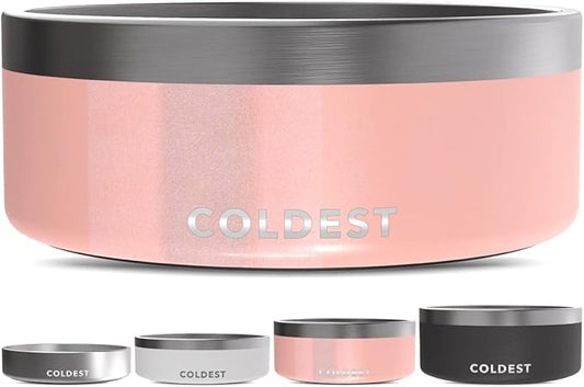 Coldest Dog Bowl, Anti Rust Metal & Non Slip Dog Bowls Large, Spill Proof Heavy Duty 3 Layers Insulated Dog Bowl, Food & Water Bowl for Dogs, Cats, Dishwasher Safe (64 oz, Forever Pink Glitter)