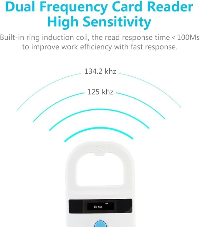 Microchip Reader, Rechargeable Pet RFID EMID Micro Chip Reader Scanner 134.2kHz 125kHz 15 Digits Supports FDXB (ISO11784 / 11785) for Dogs Cats Pigs Animal (White)