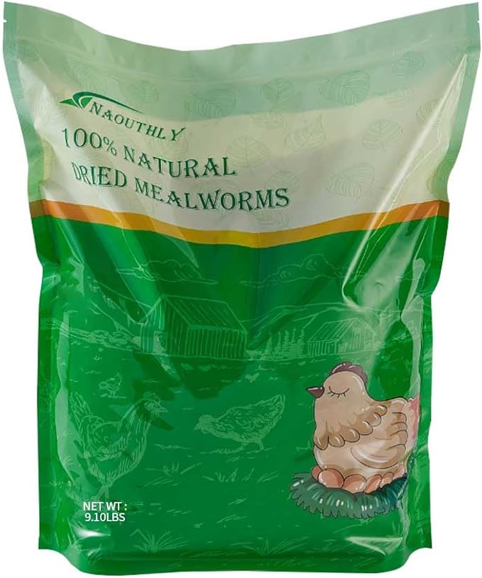 9.10lbs Dried Mealworms - Premium Non-GMO Chicken Feed, Nutritious High Protein Meal Worms- Food and Treats for Laying Hens, Wild Birds, Ducks, Chicken