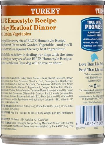 Blue Buffalo Homestyle Recipe Turkey Meatloaf Dinner Canned Dog Food 12.5 Ounce (Pack of 1)