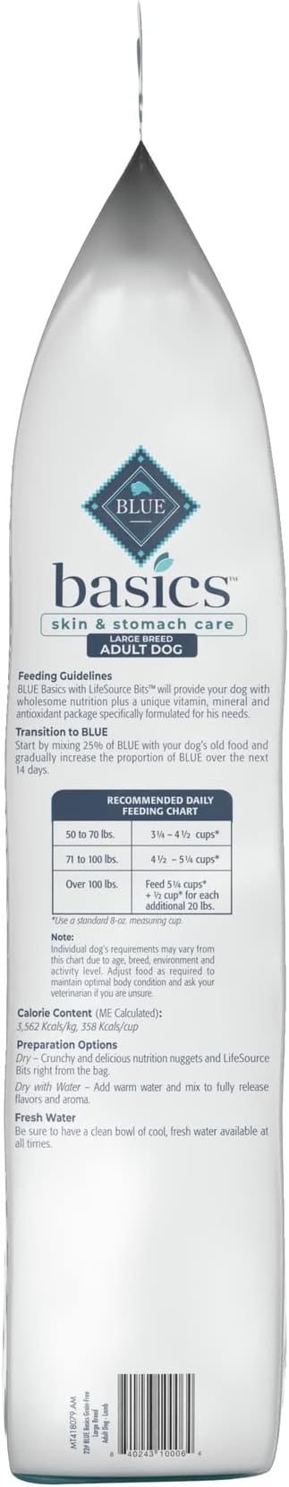 Blue Buffalo Basics Adult Large Breed Grain-Free Dry Dog Food for Skin & Stomach Care, Limited Ingredient Diet, Made in the USA with Natural Ingredients, Lamb & Potato Recipe, 22-lb. Bag