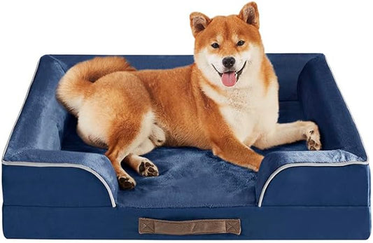 Friends Forever Orthopedic Dog Bed, Bolster Dog Bed with Memory Foam Dog Couch Sofa and Removable Washable Cover, Ally Navy, 28x23x6.5