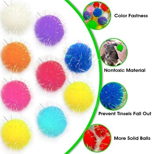 10 Pieces Sparkle Pom Pom Balls for Cat - Interactive Glitter Balls, Multicolor, Size of 2 inches, Best as Kitten Play Toys…