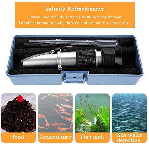 Salinity Refractometer for Seawater and Marine Fishkeeping Aquarium, Saltwater Tester Hydrometer, Dual Sacle 0-100ppt & 1.000-1.070 Specific Gravity with ATC Automatic Temperature Compensation