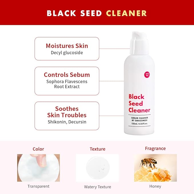 Black Seed Cleaner - Cat Chin Acne Treatment, Non-toxic Hypoallergenic Cleanser, 4.2 fl.oz (125ml)