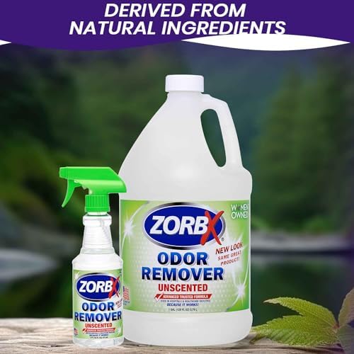 ZORBX Unscented Odor Eliminator for Strong Odor - Used in Hospitals & Healthcare Facilities | Advanced Trusted Formula, Fast-Acting Odor Remover Spray for Dog, Cat, House & Carpet (16 Oz + 128 Oz)