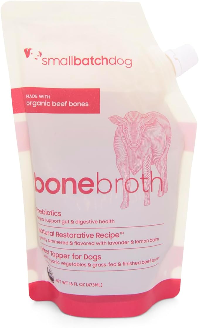 smallbatch Pets Shelf Stable Bone Broth, Organic Beef Recipe with Prebiotics & Adaptogen-Inspired Ingredients, Topper for Dogs - 16 Ounce