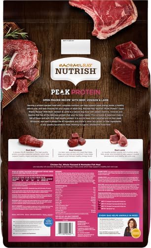 Rachael Ray Nutrish PEAK Natural Dry Dog Food with Added Vitamins, Minerals & Taurine, Open Prairie Recipe with Beef, Venison & Lamb, 23 Pounds, Grain Free (Packaging May Vary)