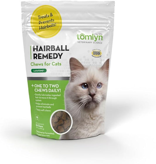 TOMLYN Laxatone Chicken-Flavor Hairball Remedy Chews for Cats and Kittens, 60ct