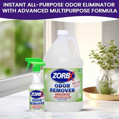 ZORBX Unscented Odor Eliminator for Strong Odor - Used in Hospitals & Healthcare Facilities | Advanced Trusted Formula, Fast-Acting Odor Remover Spray for Dog, Cat, House & Carpet (16 Oz + 128 Oz)