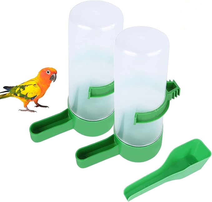 2Pcs Automatic Bird Feeder Bird Waterer & Feeder Parakeet Hanging Food Dispenser Bird Cage Accessories for Parrots Budgie, Cockatiel, Lovebirds (140 ml / 4.73 oz)