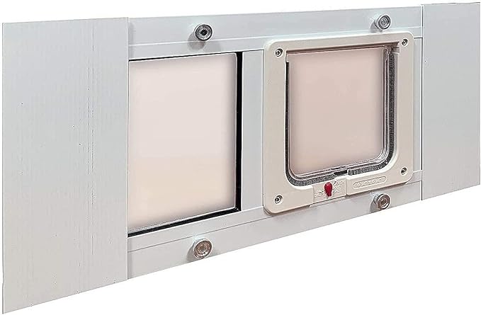 Ideal Pet Products Aluminum Sash Window Pet Door, Adjustable to Fit Window Widths from 23" to 28", Cat Flap 6-1/4” x 6-1/4” Flap Size