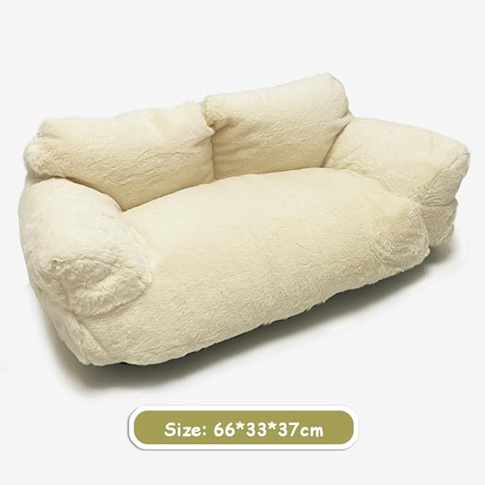 Pet Couch Sofa Bed, Checkers Plaid Washable Cat Beds for Medium Small Dogs & Cats Durable Plush Cat Couch Pet Sofa Bed Puppy Sleeping Bed Soft Anti-Slip (Ivory)