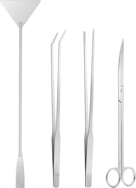 Aquascape Tools Aquarium Kit - 4PCS Terrarium Supplies Include Long Tweezers for Terrarium, Feeding Tongs, Aquarium Scissors, Aquarium Algae Scraper for Fish Tank Cleaning Plant Trimming