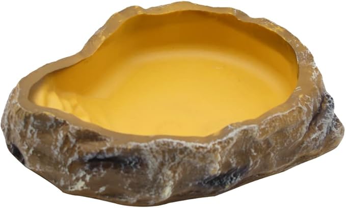 Reptile Water Dish,Resin Reptile Rock Food Feeder Bowl, Water and Food Bowl,Terrarium Decor for Leopard Gecko, Lizard,Spider,Turtle,Scorpion, Chameleon,Hermit Crabs (M, Yellow)